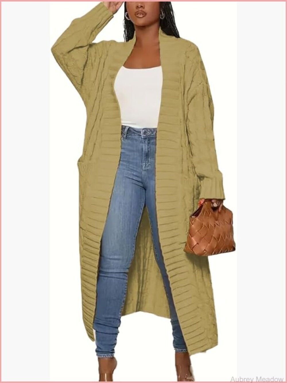Long Knit Cardigan Sweater Open Front Duster Ribbed Pattern